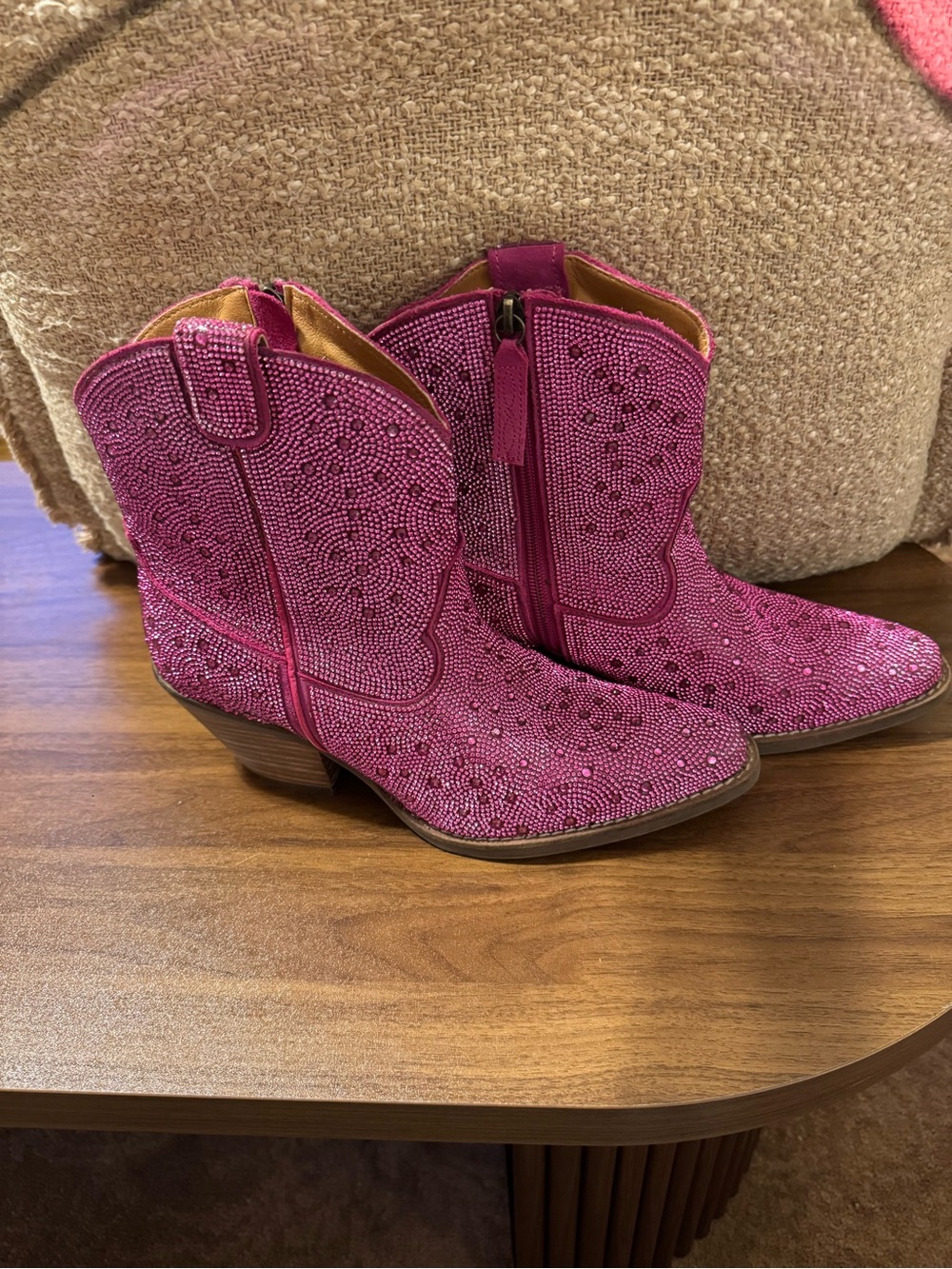 dingo Hot Pink Rhinestone Western Ankle Boots